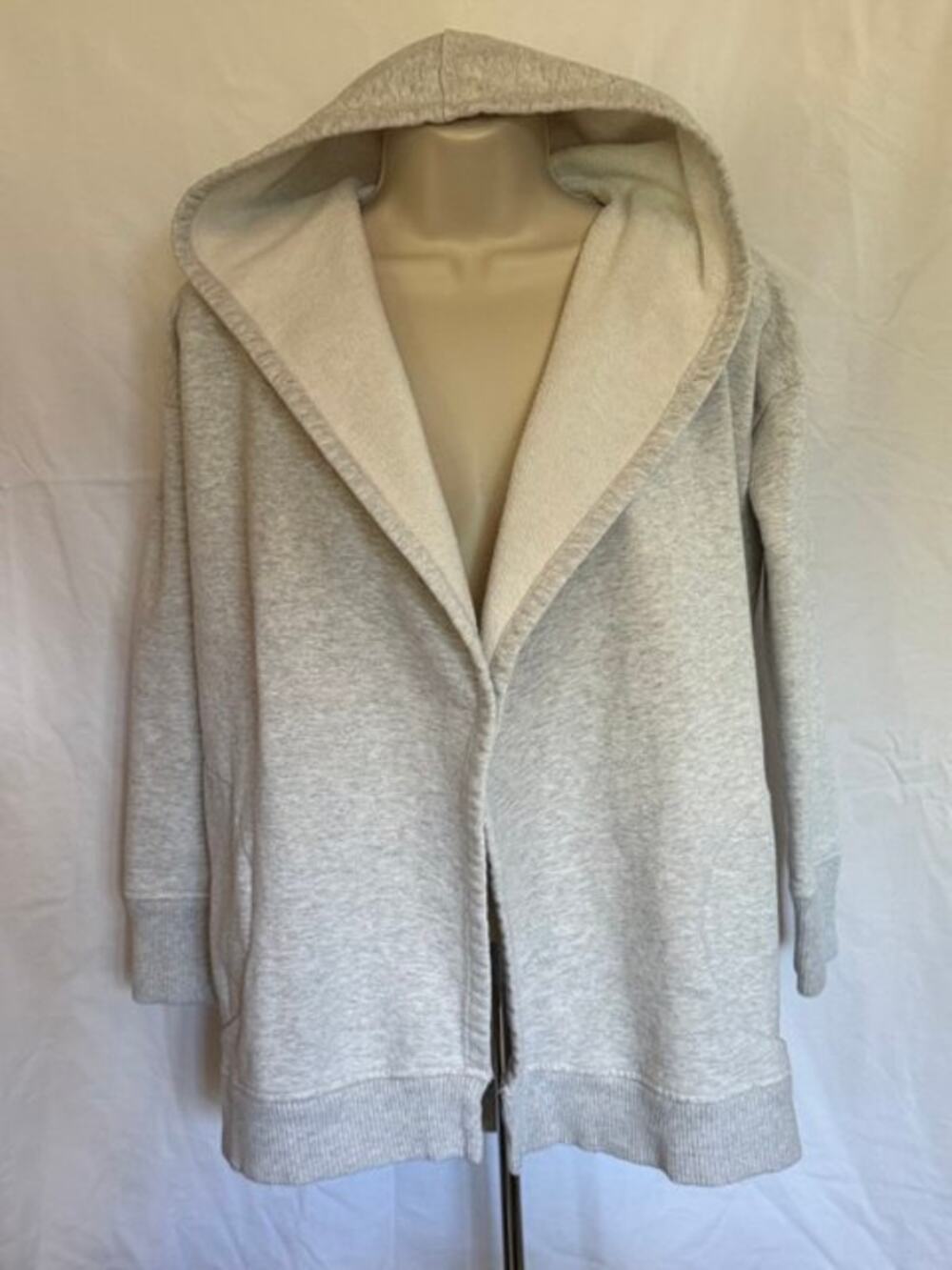 Athleta Prajna Wrap Open Front Fleece Lined Hooded Jacket Light Gray XXS Sport